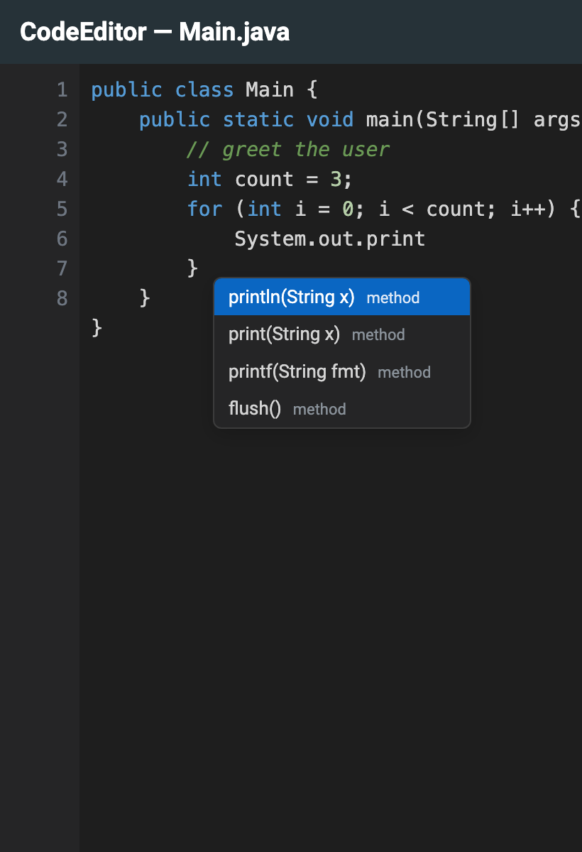 CodeEditor rendered in its dark theme